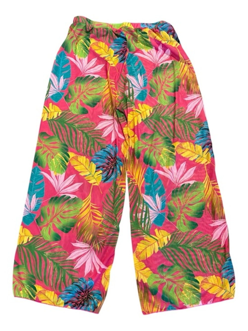 Tropical Print Swim Cover Up Pants XL Pink Palm Wide Leg Resort Beach Pants